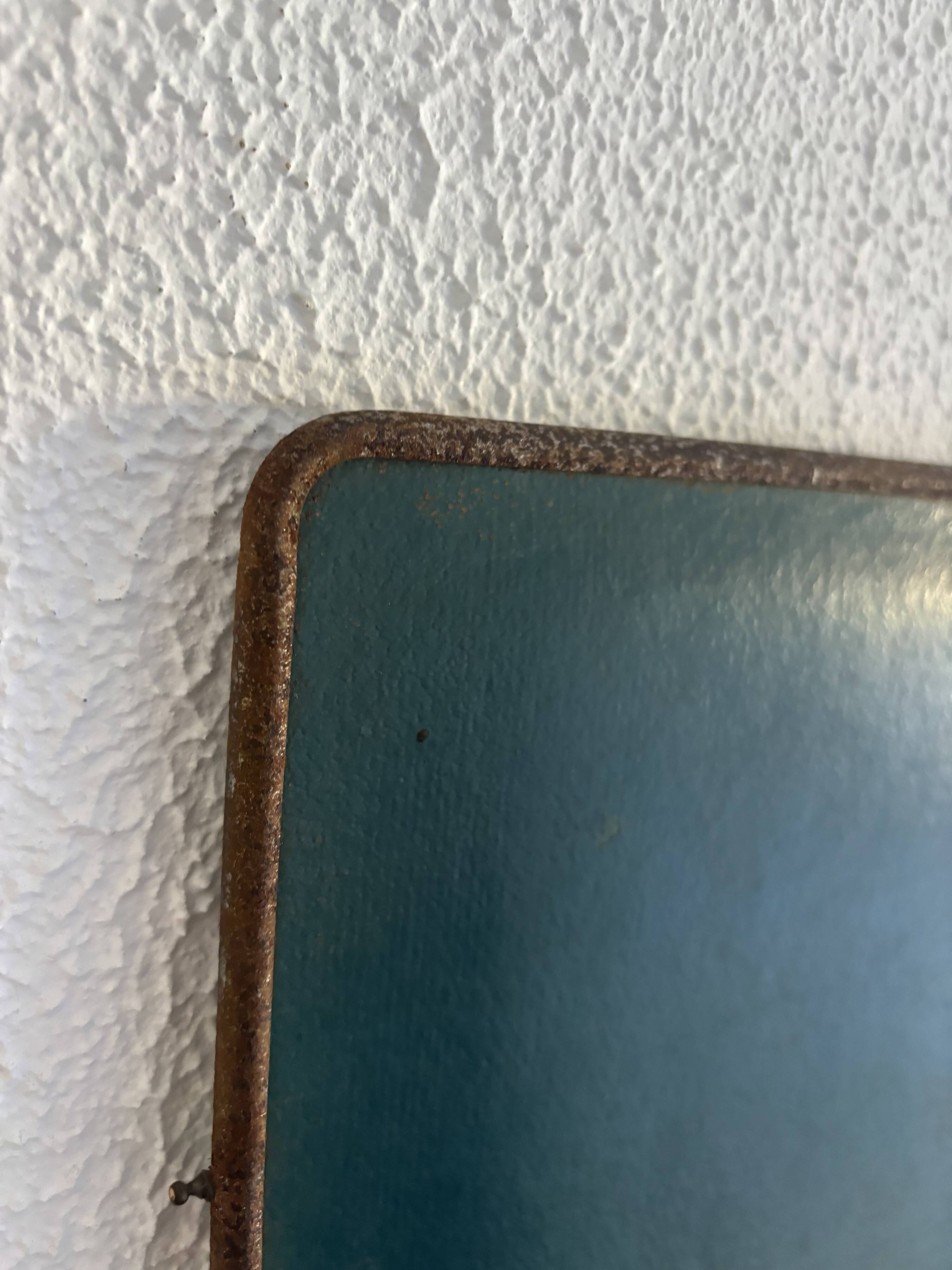 Vintage 1950s triptych barber mirror in duck blue - 22 x 86 cm