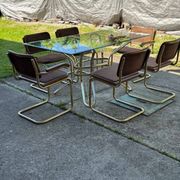 Italian brass dining set with table and chairs, 1970s, set of 7