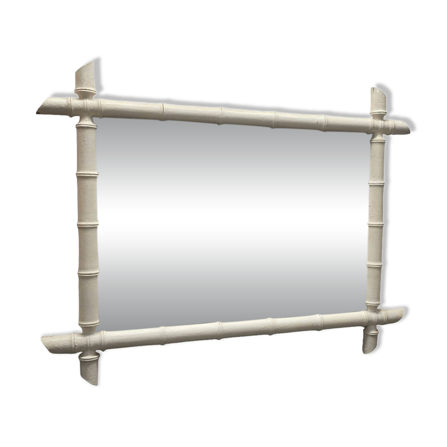Large Vintage White Faux Bamboo Mirror, 1920/30s