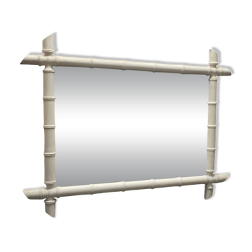 Large Vintage White Faux Bamboo Mirror, 1920/30s