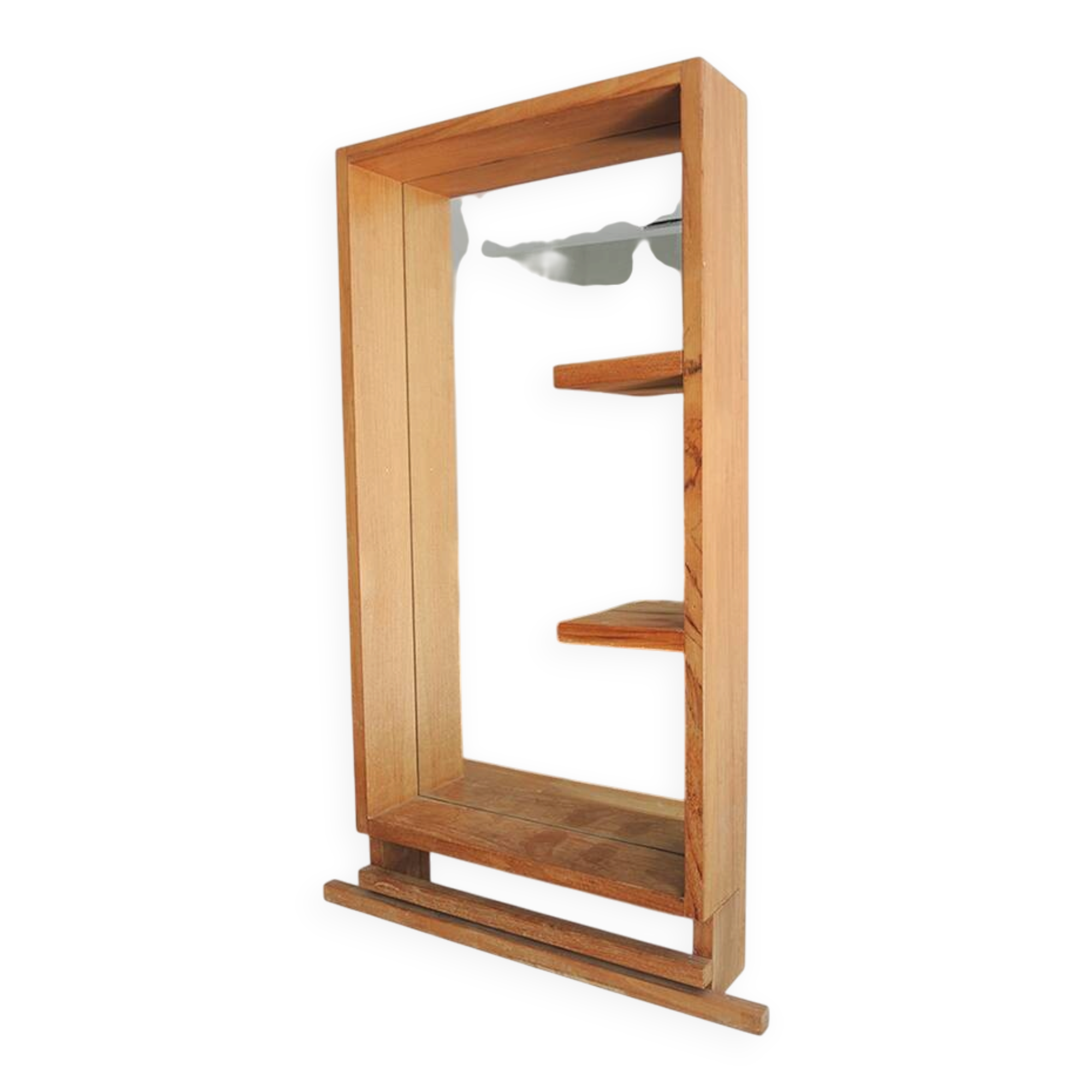 Ancien grand miroir de salle de bains en bois massif