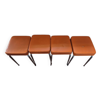 Set of 4 Vintage 60s stools in orange leatherette