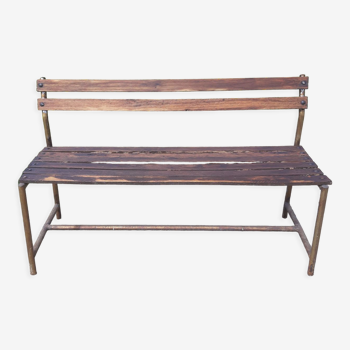 Banc des années 50 en fer et bois