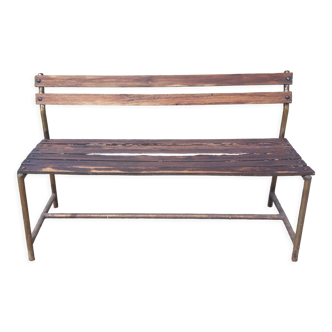 Banc des années 50 en fer et bois