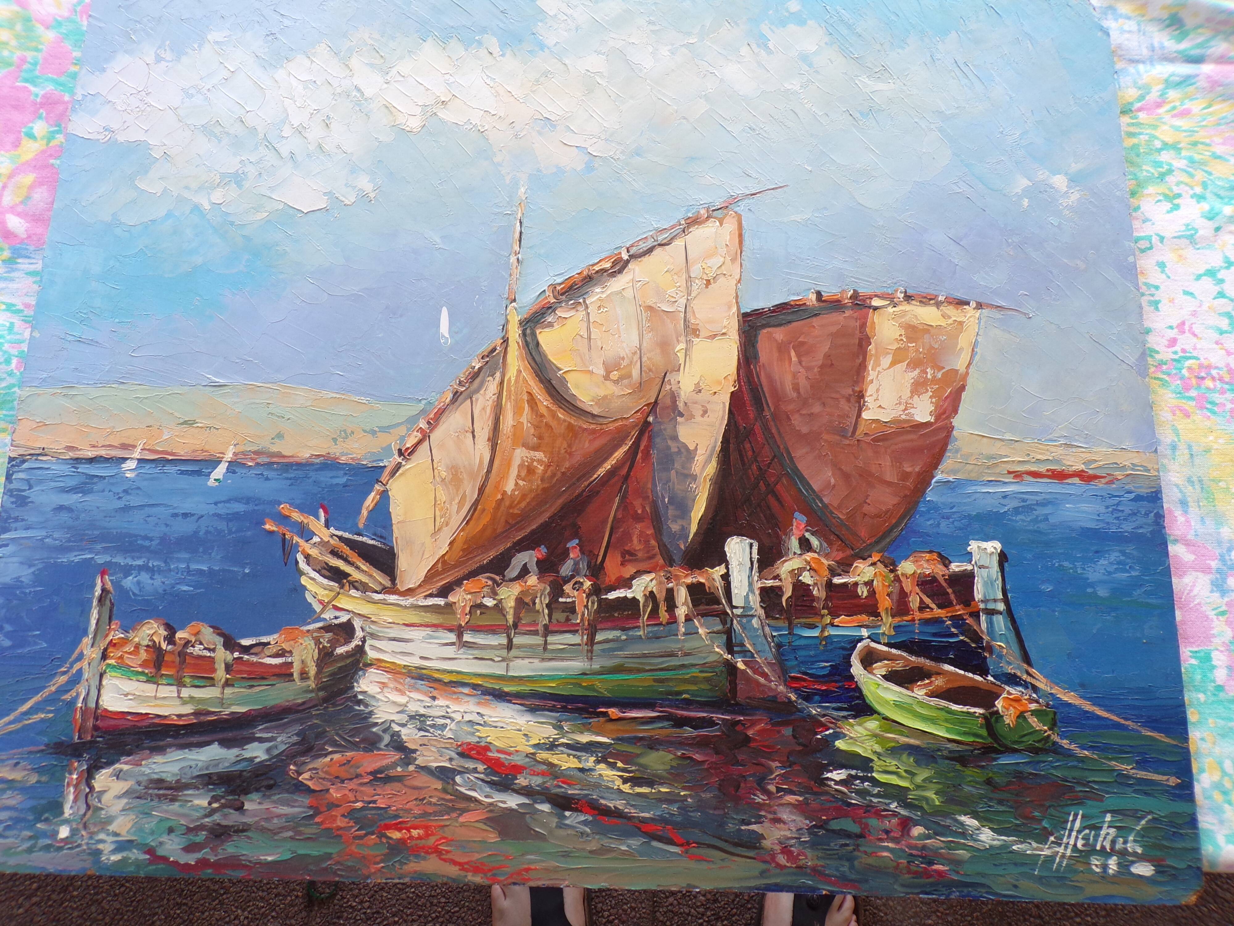 Table oil on panel, navy