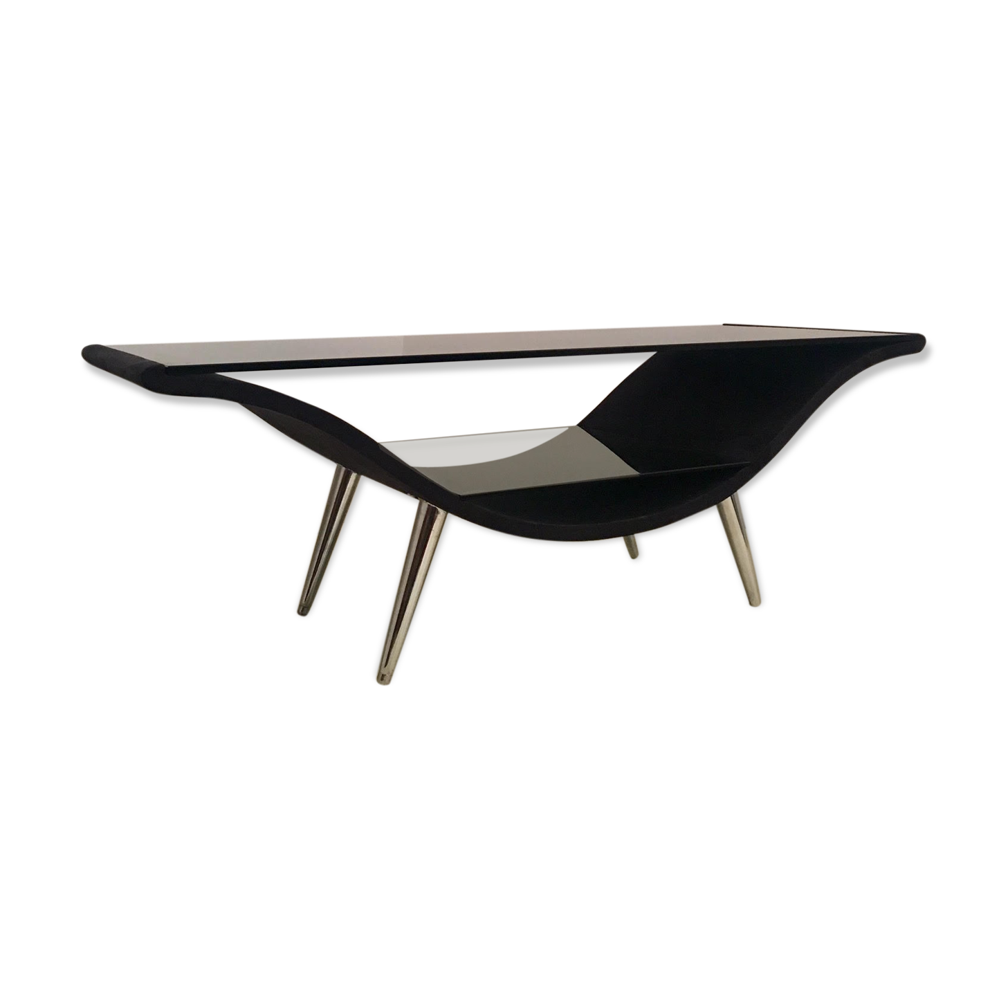 Table in black felt and 80s glass
