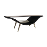 Table in black felt and 80s glass