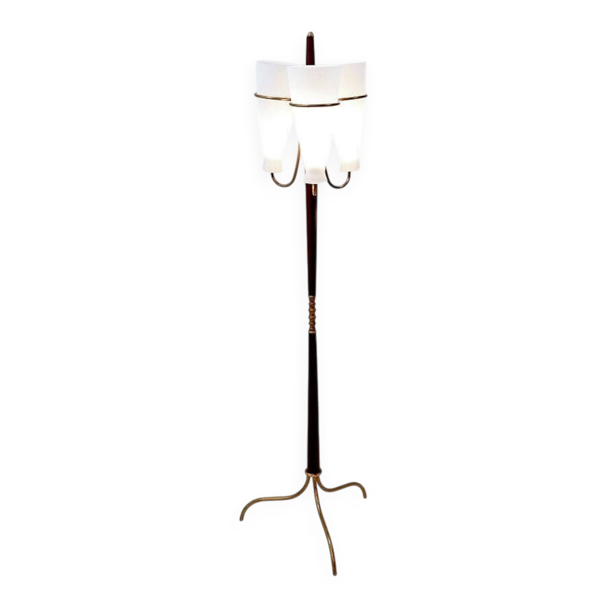 Tripod floor lamp with three arms and opaline glass - 1950s