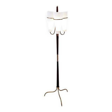 Tripod floor lamp with three arms and opaline glass - 1950s