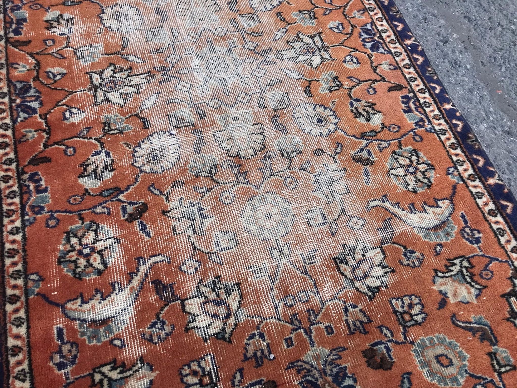 Orange and Blue Handmade Oushak Rug with Flowers