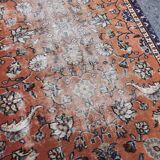 Tapis Oushak orange et bleu fait à la main avec des fleurs