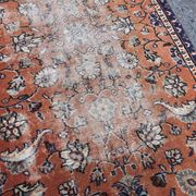 Orange and Blue Handmade Oushak Rug with Flowers