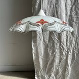Small vintage chandelier in white and orange glass, geometric patterns D:43