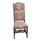 Chaise vintage Louis XIII bois massif et tissu écru