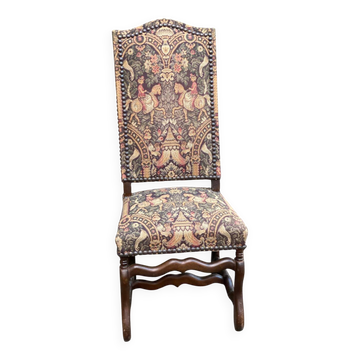 Chaise vintage Louis XIII bois massif et tissu écru