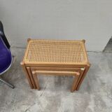 Set of 3 vintage cane nesting coffee tables