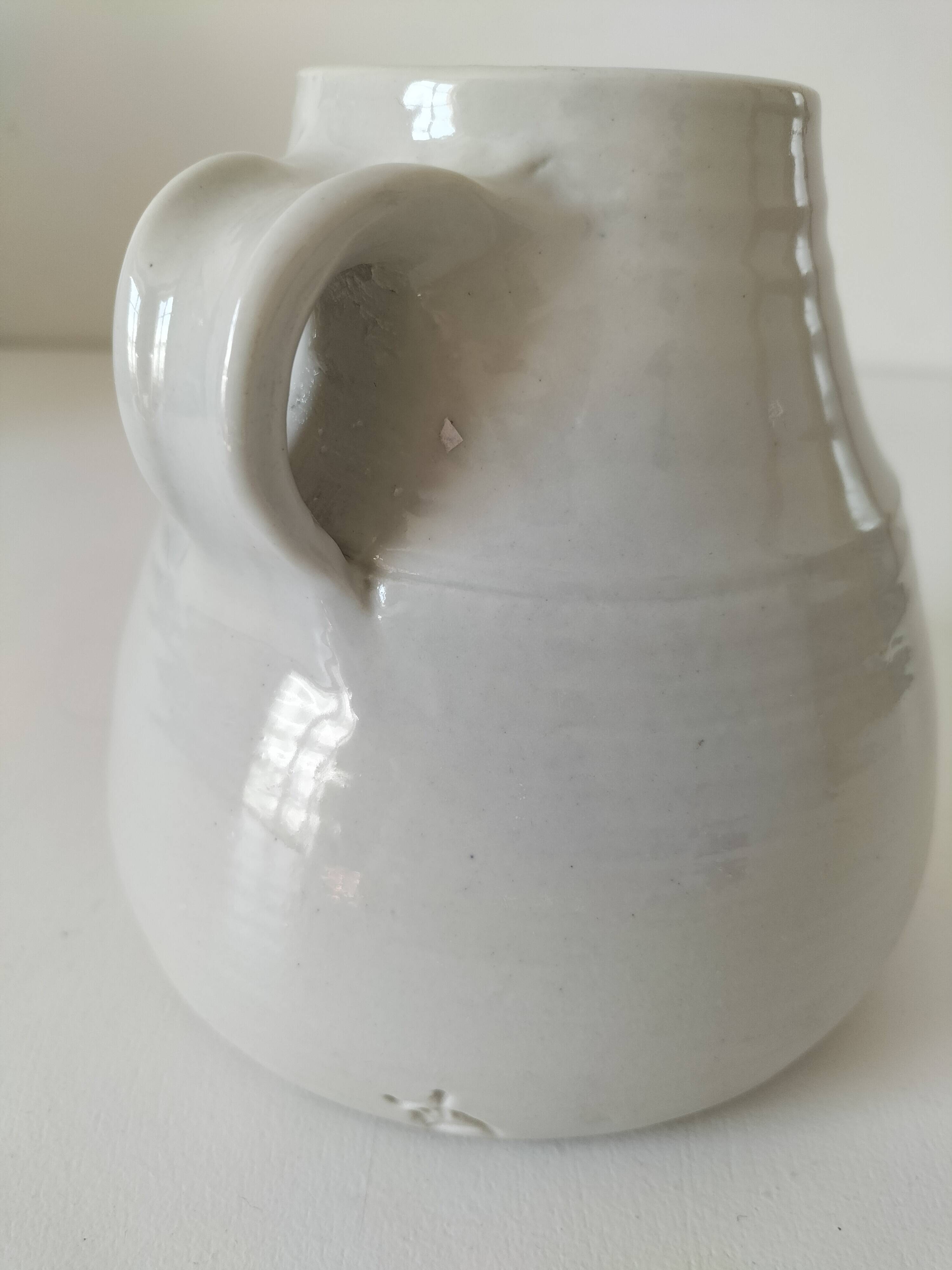 Hand-thrown white stoneware pitcher – signed artisanal ceramic