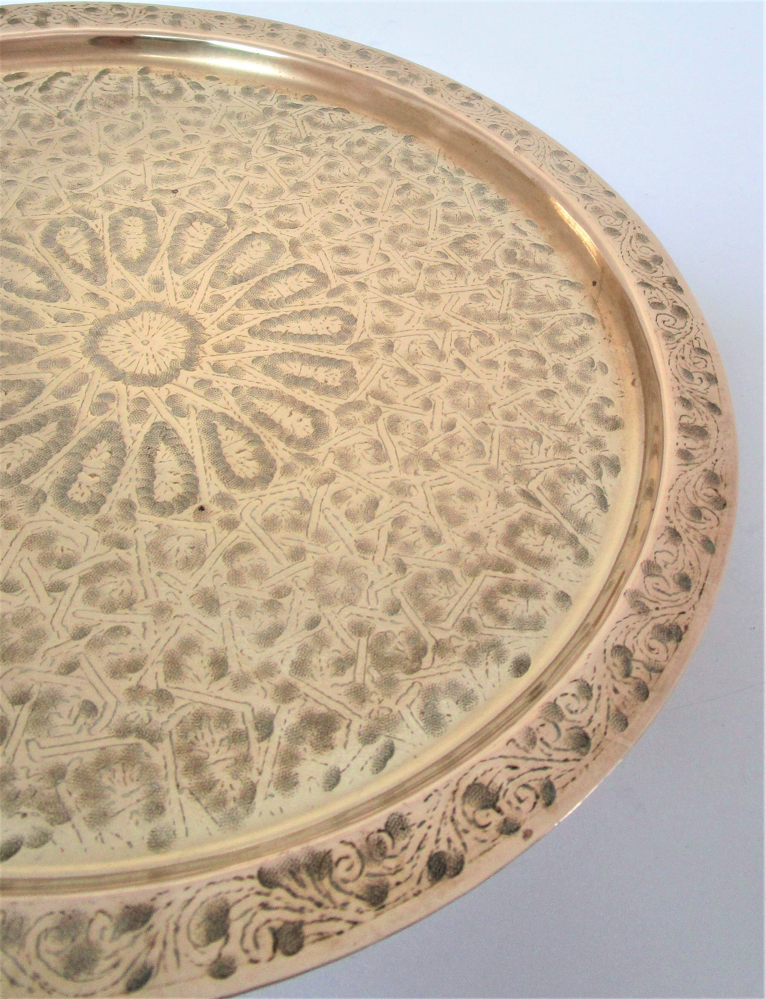 Solid brass tray signed oriental vintage