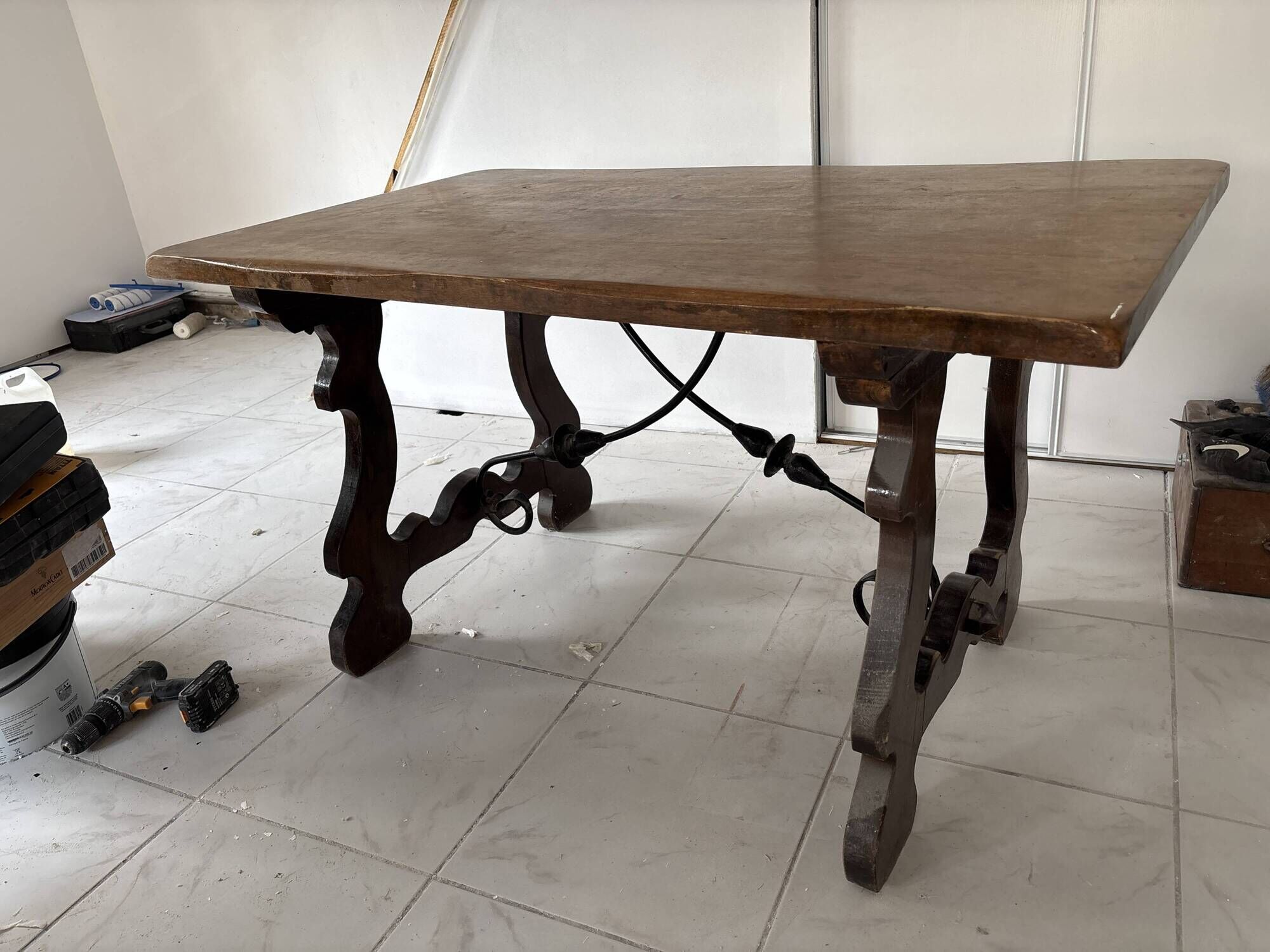 wood and iron table