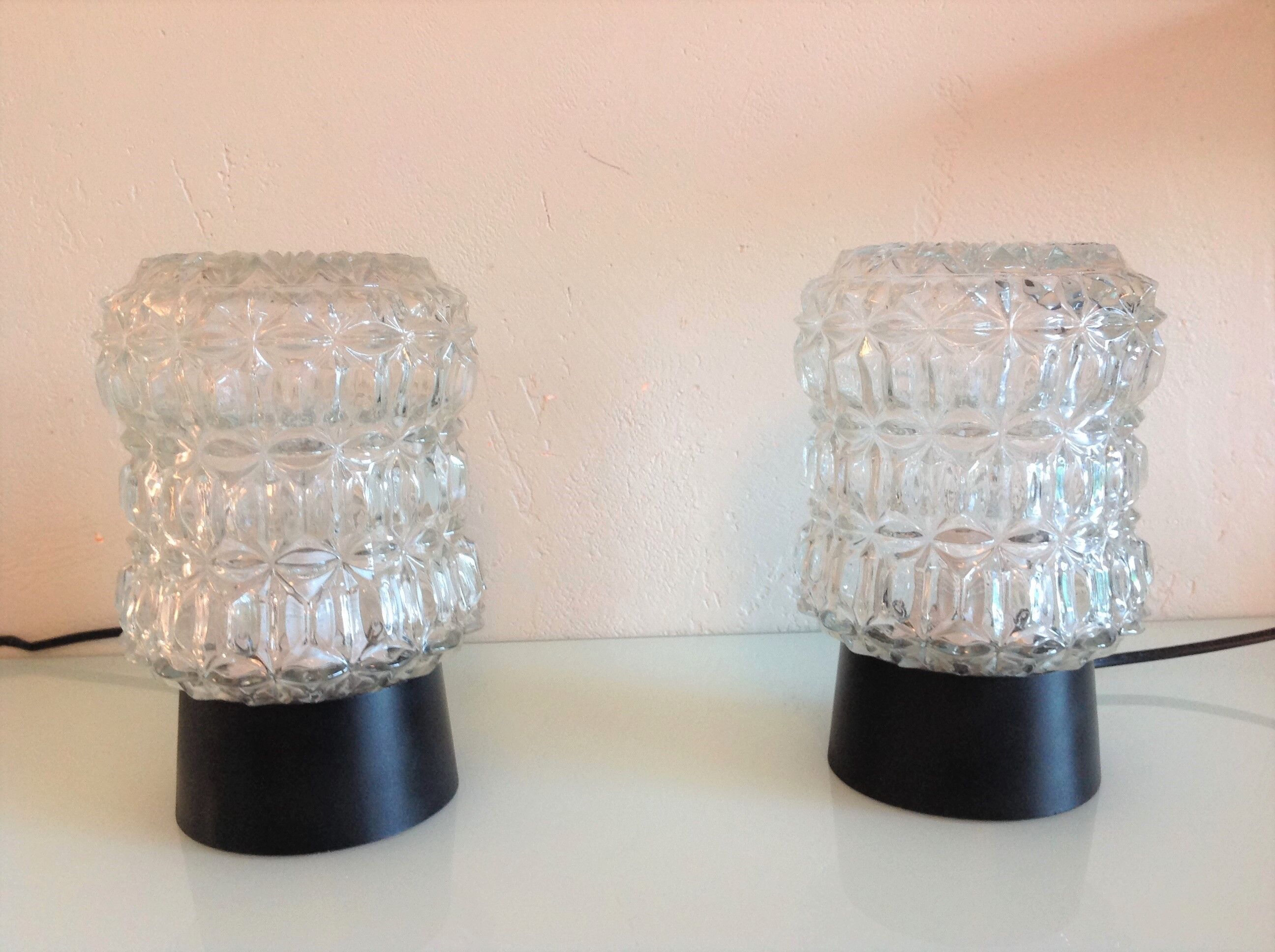 Paire de lampes de chevet en verre structuré / vintage années 60-70