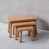 Set of Three Mid-Century Blonde Oak Nesting Tables