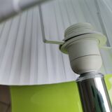Mid Century Modern chromed table lamp with white pleated shade