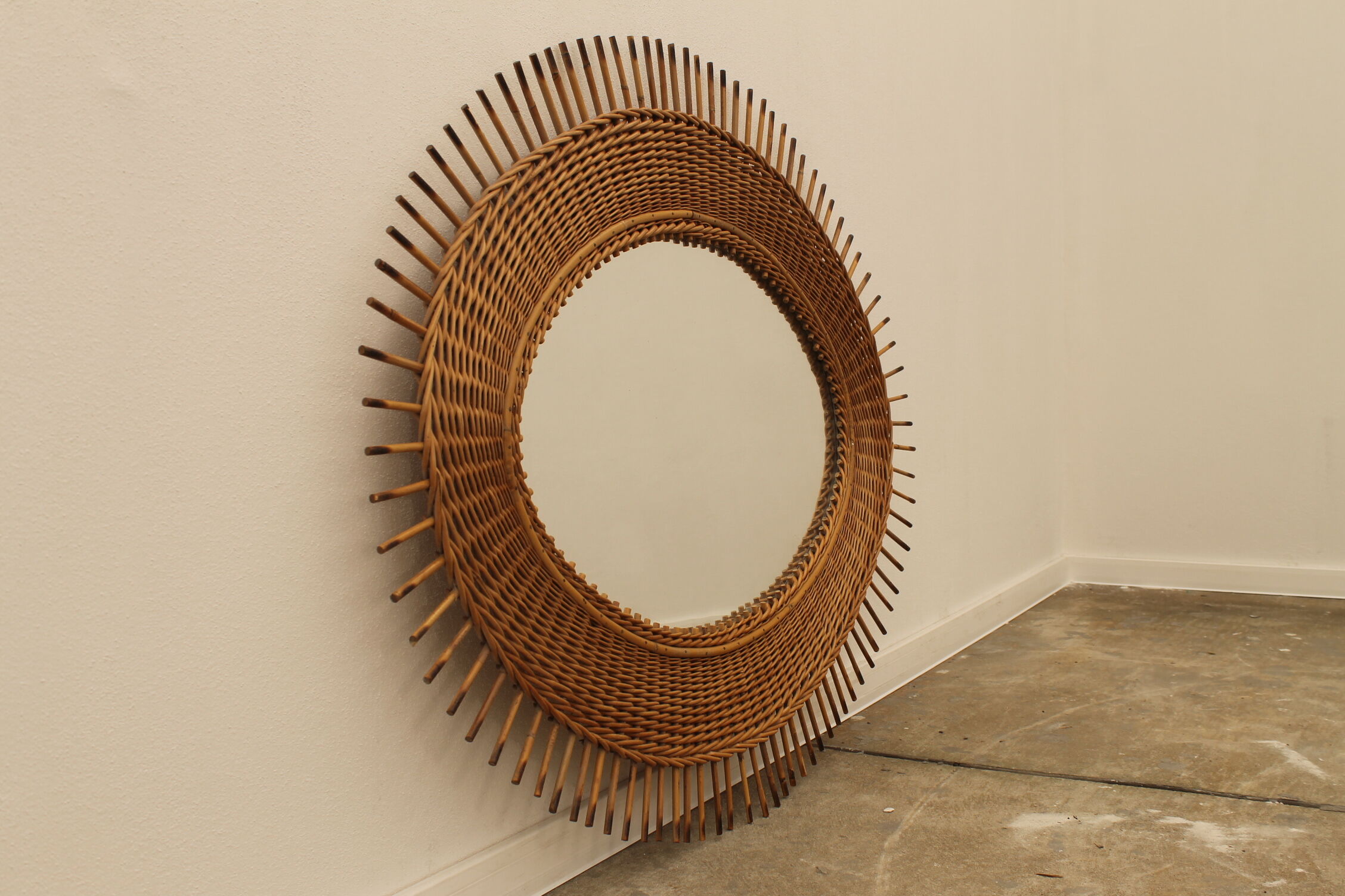 Midcentury rattan mirror by Jan Kalous for Úluv 1960s, czechoslovakia 85x55cm