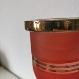 vase en verre peint , aspect granité rouge et doré