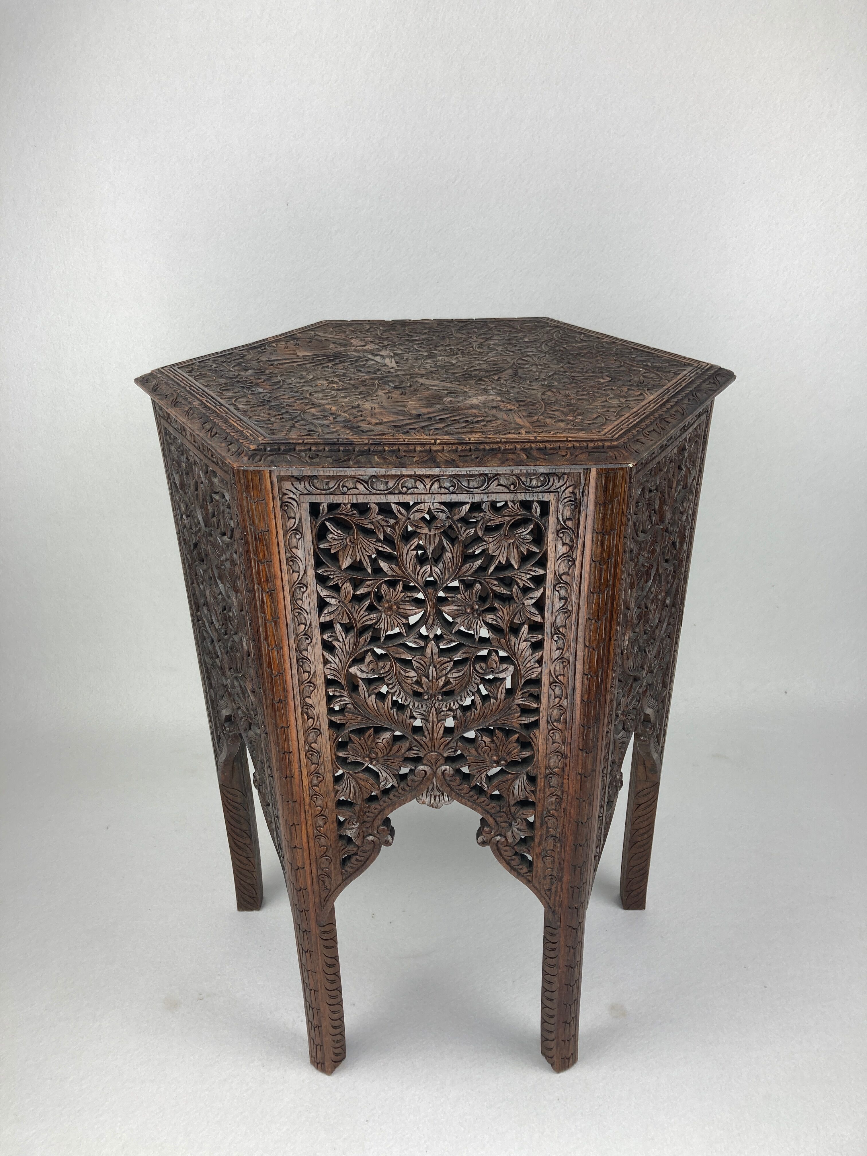 Antique 19th century burmese hand carved side or end table