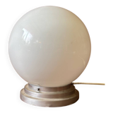Globe lamp in opaline and aluminum, 1950