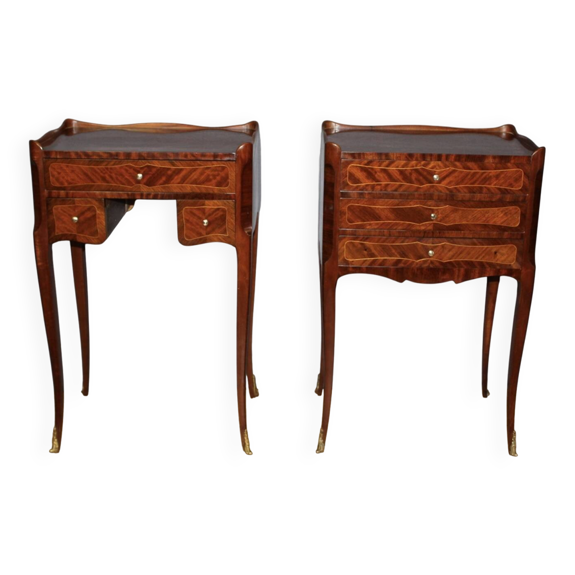 Pair of Louis XV style bedside tables in marquetry, 20th century.