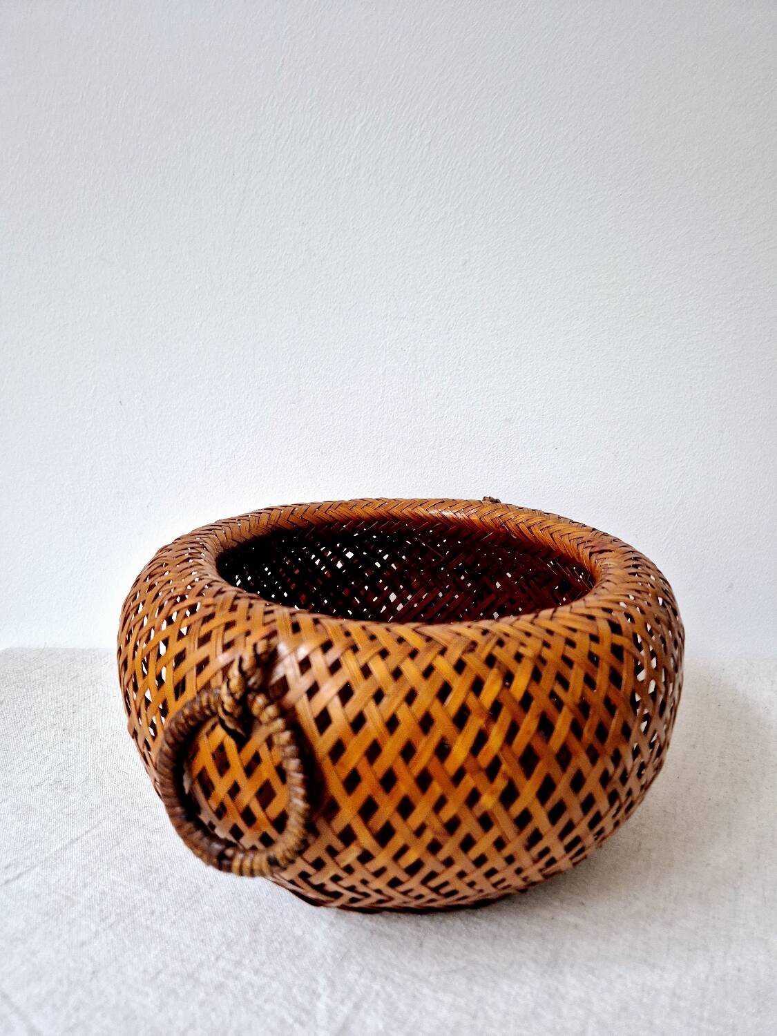 Japanese Style Bamboo/Rattan Woven Basket - Vintage