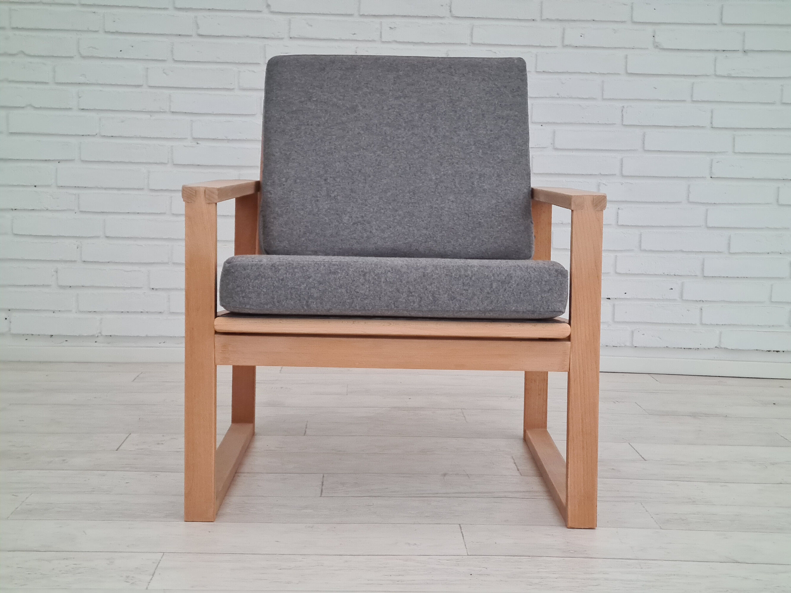 1970s, danish armchair, reupholstered, furniture wool, beech wood