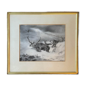 Tableau dessin les cerfs dans la