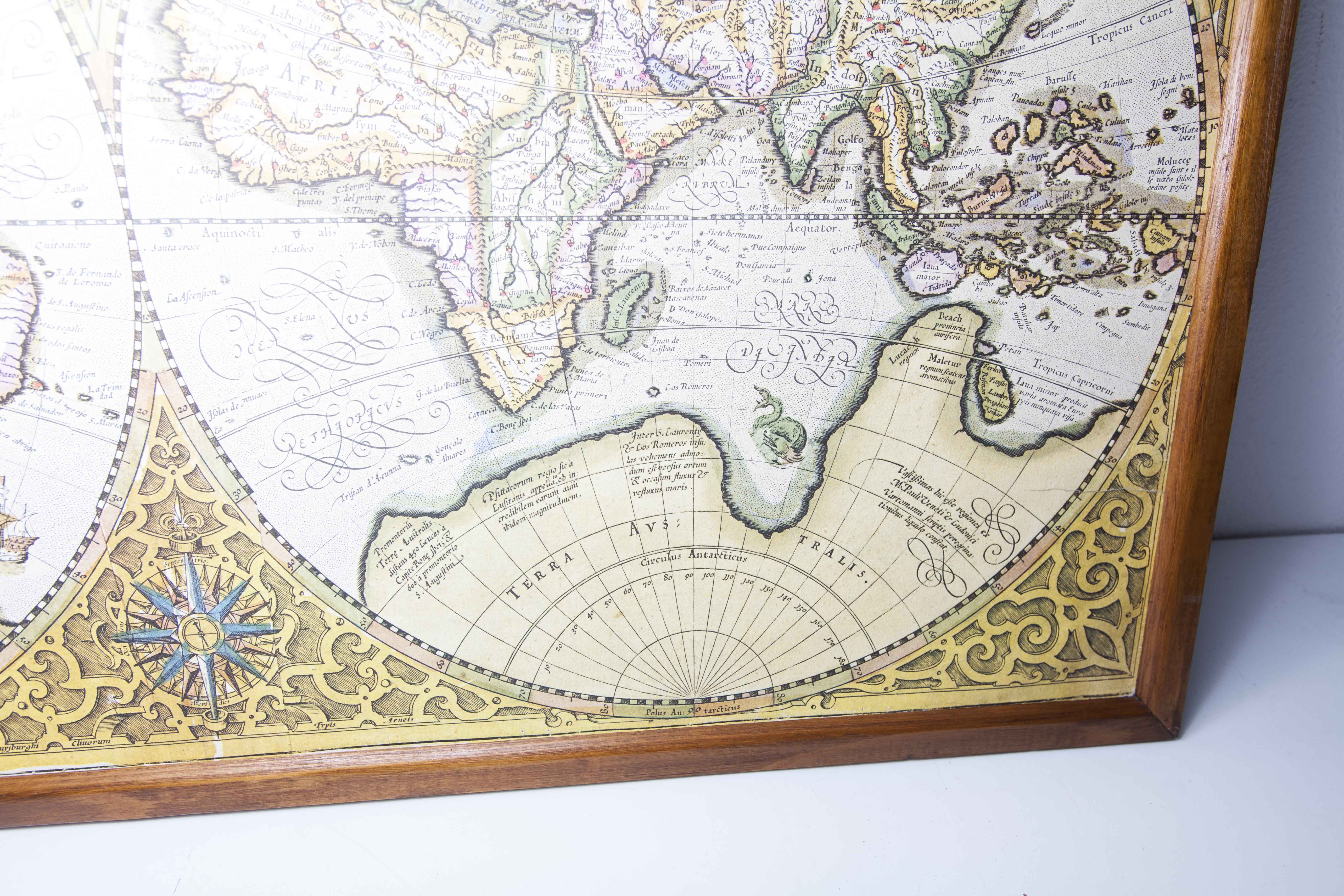Frame and map "Orbis terrae compendiosa descriptio", Reproduction of an engraving Gérard Mercator