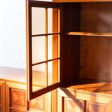 1970s Modular Corner Cabinet in Cherrywood with Glass and Carved Doors – “Fox Hunt” Design