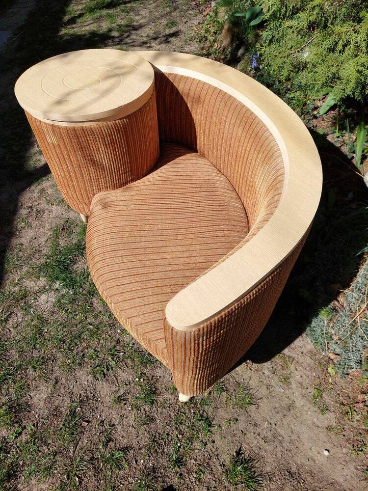 Brown fabric telephone bench from the 1960s with integrated table — Mid-Century style