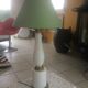 Bronze lamp from the end of the 19th in white opaline and strappings