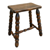 Solid wood stool, carved legs, 60s