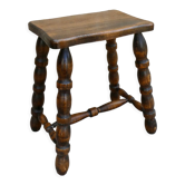 Tabouret en bois massif, pieds sculptés, années 60
