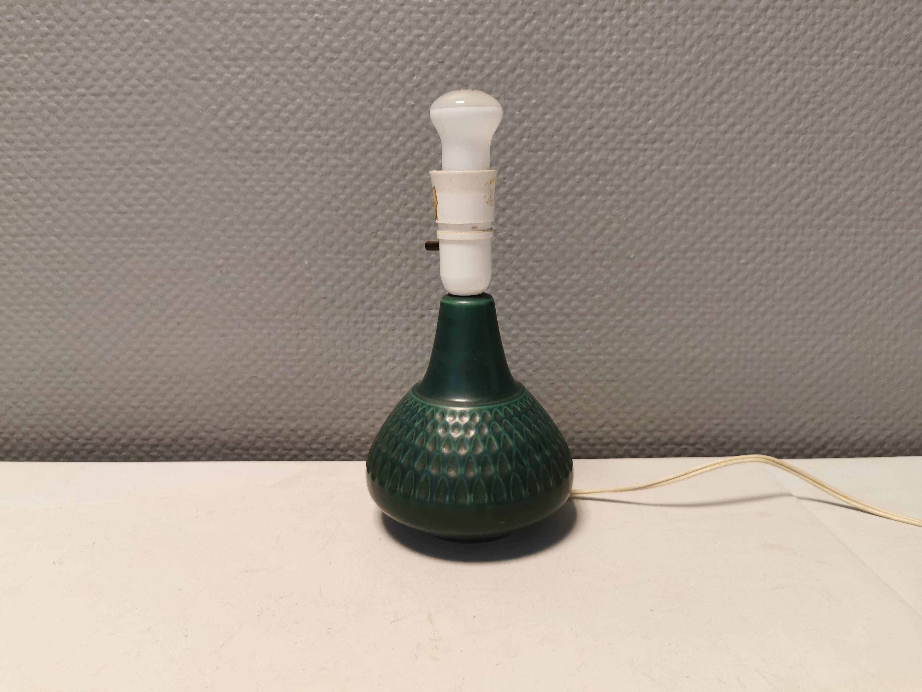 Beautiful table lamp in green/blue ceramic, Danish from the 1970s.