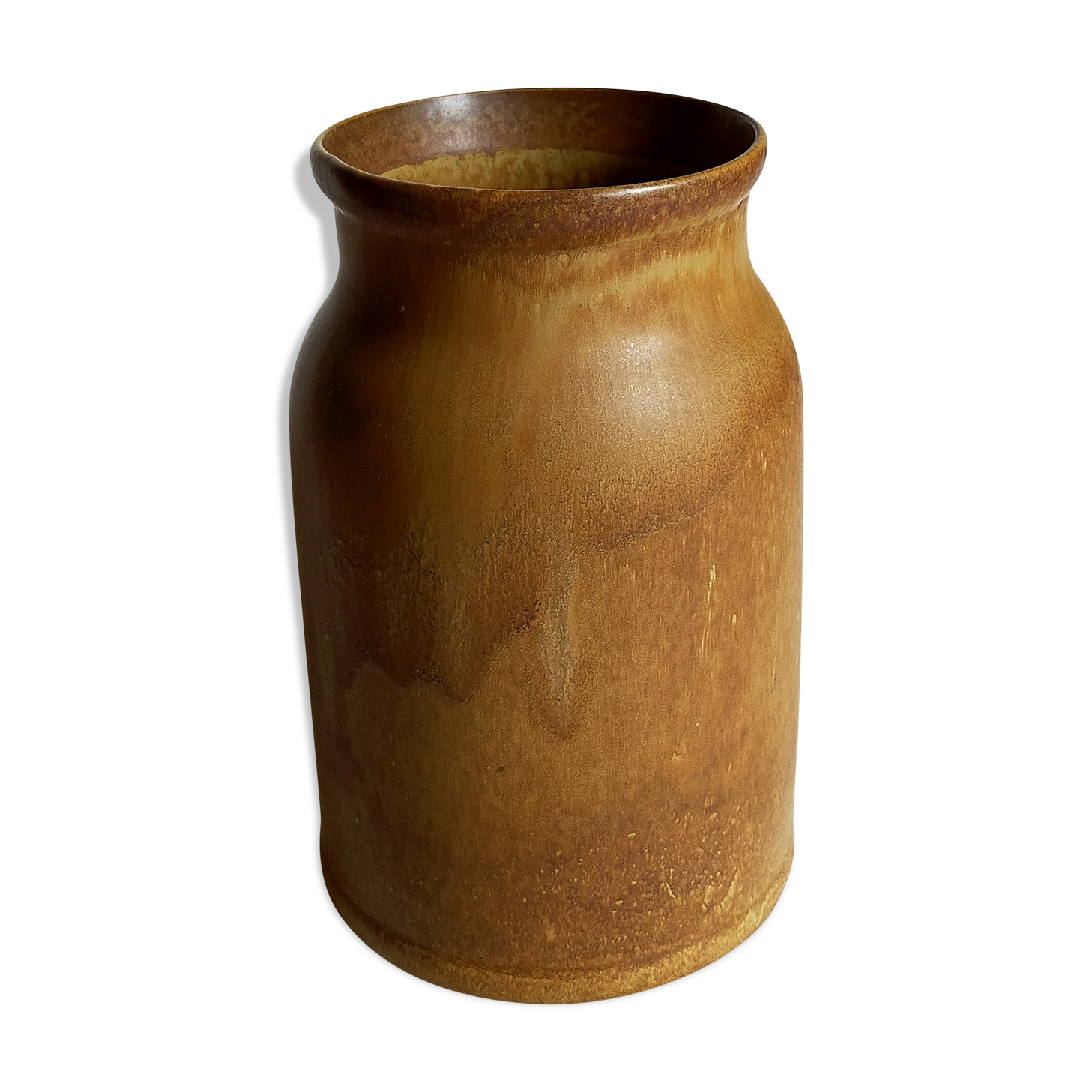 Vintage French enamelled straight sandstone vase