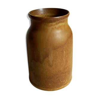 Vintage French enamelled straight sandstone vase