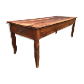 Table de ferme ancienne en cerisier massif avec 2 tiroirs et une tirette