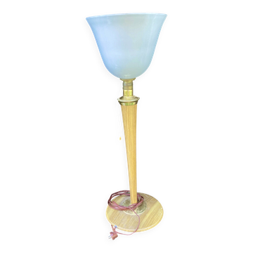 Art deco mazda lamp with opaline shade in very good condition.
