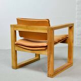 Ate van Apeldoorn Dutch Design Cognac Leather Cubic Pinewood Side Chair 70s