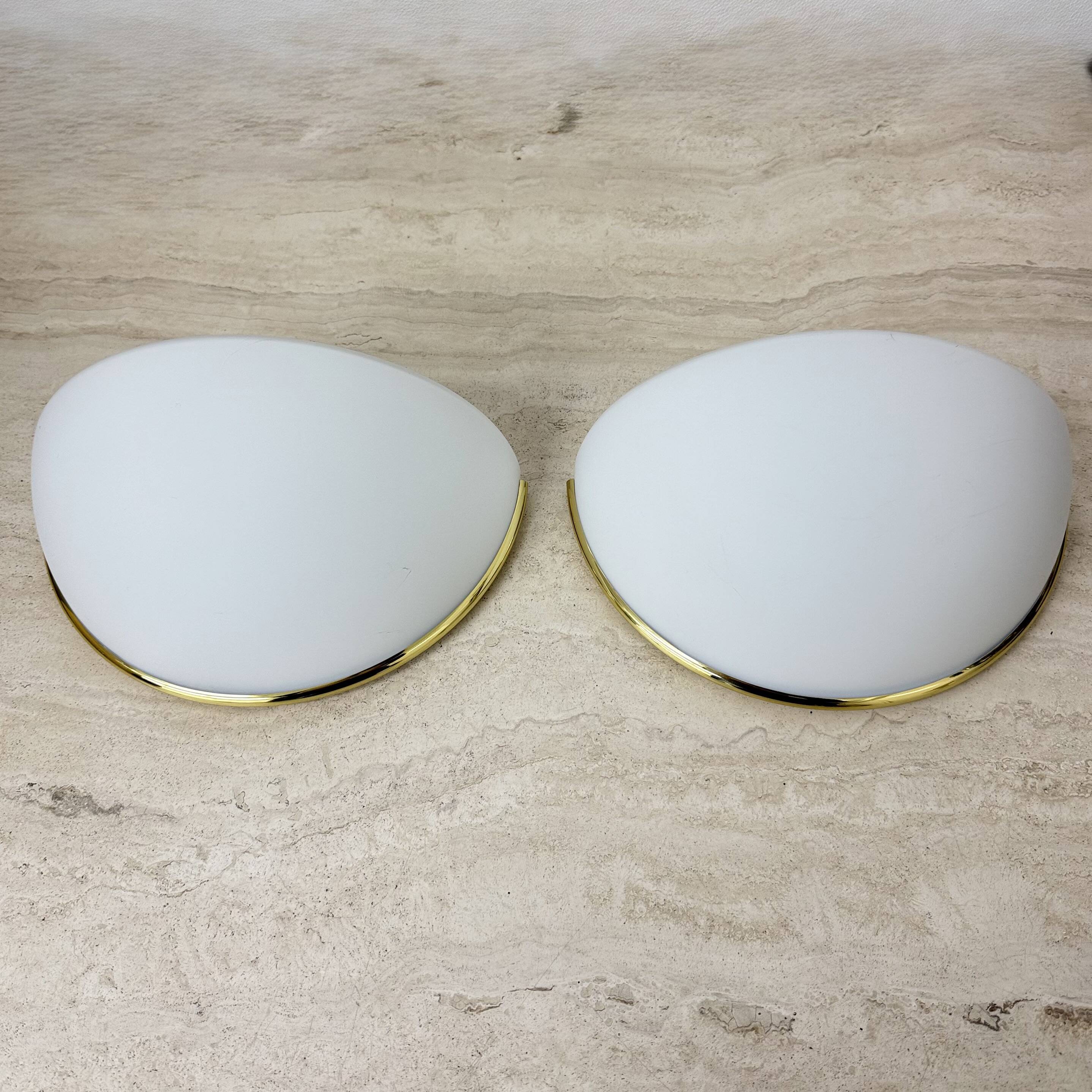 Pair of Limburg Glashütte wall lamp sconce opaline glass with golden detail