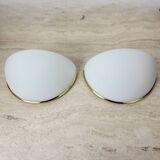 Pair of Limburg Glashütte wall lamp sconce opaline glass with golden detail