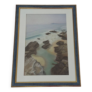 Pastel encadré paysage de bord de mer