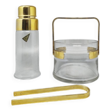 1970s Gorgeous Cocktail Shaker With Ice Bucket by Dorval in Gold plate 24K and Crystal. Made in Ital